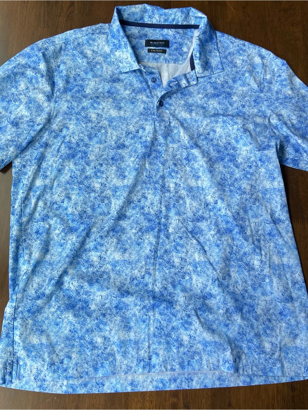 BUGATCHI OoohCotton Tech Short Sleeve Polo Shirt Mens L Blue Abstract Print